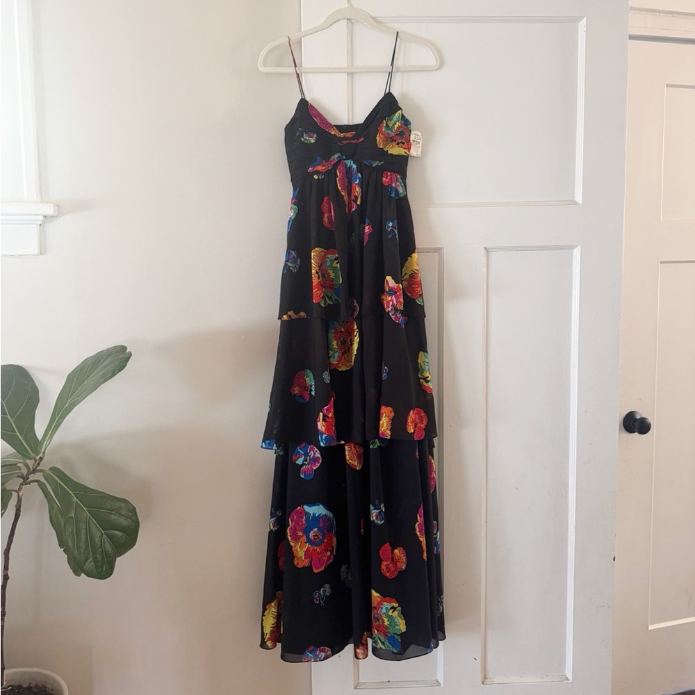 JILL STUART Black Floral Tiered Strapless Maxi Dress Sz 0 NWT Spring/Summer